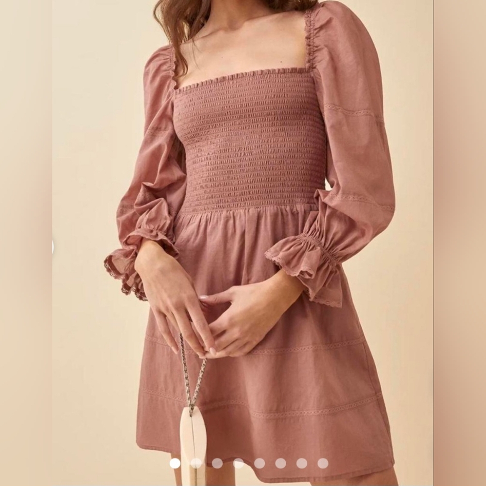 Reformation Dunes Praline Smocked Dress. Size 10